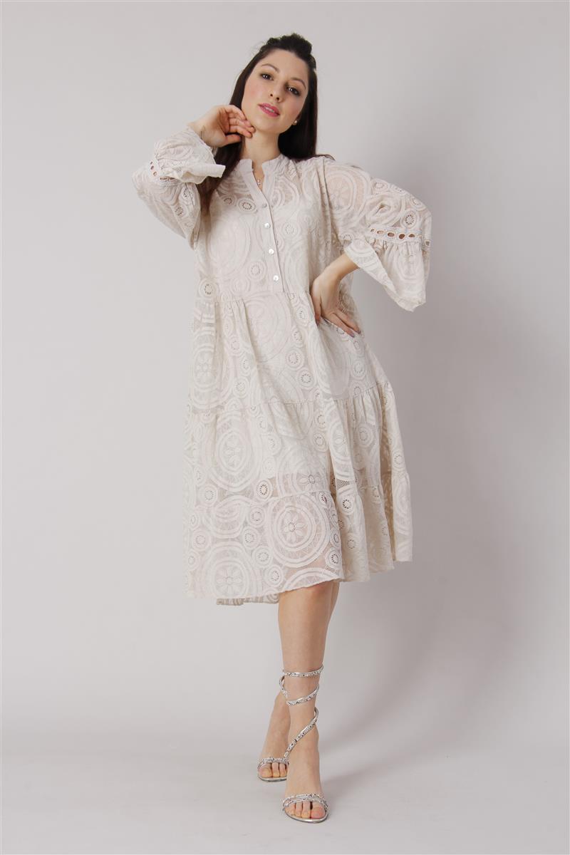 Italian wholesale fashion — white embroidered broderie anglaise midi dress